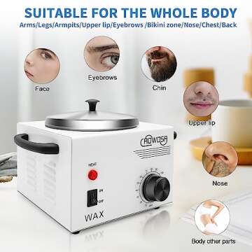 Single Professional Electric Wax Heater Machine for Hair Removal - Large Paraffin Pot with Adjustable Temperature, Facial Skin Body SPA Salon Equipment, 50 Wax Sticks Included