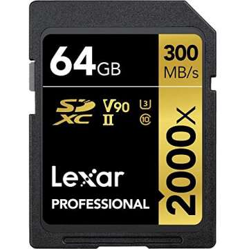 Lexar Professional 2000x 64GB SDXC UHS-II Memory Card Up to 300MB/s Read (LSD2000064G-BNNNU) Bundle w/Deco Gear Accessories Kit Including Reader & Case + LCD Screen Covers + Microfiber Cloth & More