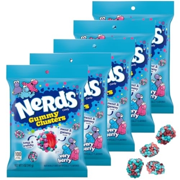 NERDS Gummy Clusters Very Berry, Sweet and Crunchy Candy Pack of 5
