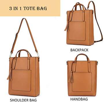 ECOSUSI Tote Bag Convertible Backpack Purse for Women Vegan Leather Handbag Multifuction Shoulder Bag