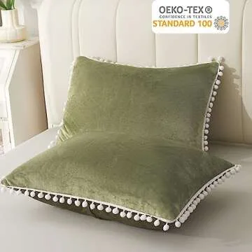 Cute Sage Green Pom Poms Velvet Pillow Cases for All Ages