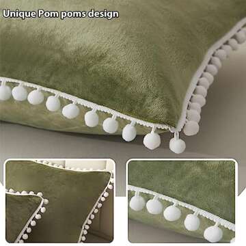 Cute Sage Green Pom Poms Velvet Pillow Cases for All Ages