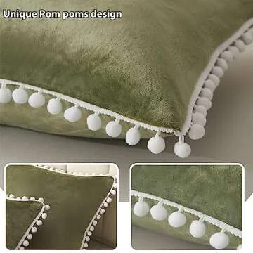 Cute Sage Green Pom Poms Velvet Pillow Cases for All Ages