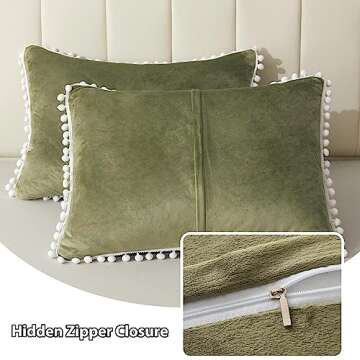Cute Sage Green Pom Poms Velvet Pillow Cases for All Ages