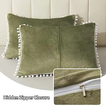 Cute Sage Green Pom Poms Velvet Pillow Cases for All Ages