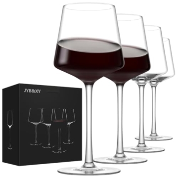 JYB&XY Red Wine Glasses Set of 4-Hand Blown Italian Style Crystal Bordeaux 22Oz Wine Glass-Clear Lea...