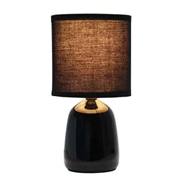 Simple Designs LT1134-BLK 10.04" Tall Traditional Ceramic Thimble Base Bedside Table Desk Lamp w Mat...