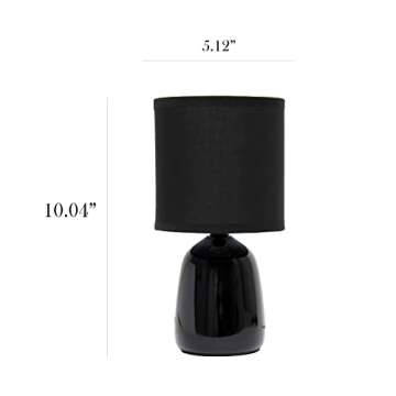 Simple Designs LT1134-BLK 10.04" Tall Traditional Ceramic Thimble Base Bedside Table Desk Lamp w Matching Fabric Shade for Home Decor, Nightstand, Bedroom, Living Room, Entryway, Office, Black