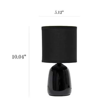 Simple Designs LT1134-BLK 10.04" Tall Traditional Ceramic Thimble Base Bedside Table Desk Lamp w Matching Fabric Shade for Home Decor, Nightstand, Bedroom, Living Room, Entryway, Office, Black