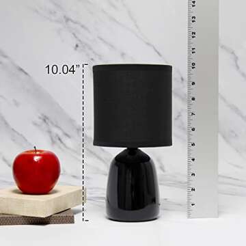 Simple Designs LT1134-BLK 10.04" Tall Traditional Ceramic Thimble Base Bedside Table Desk Lamp w Matching Fabric Shade for Home Decor, Nightstand, Bedroom, Living Room, Entryway, Office, Black