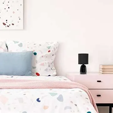 Simple Designs LT1134-BLK 10.04" Tall Traditional Ceramic Thimble Base Bedside Table Desk Lamp w Matching Fabric Shade for Home Decor, Nightstand, Bedroom, Living Room, Entryway, Office, Black