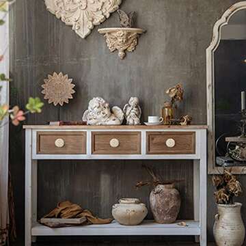 mwellewm 6 Packs Boho Dresser Knobs with 6 Screws, Wood Knobs for Dresser Drawers Boho Handmade Wicker Woven for Boho Furniture Cabinet Wooden Knobs Drawer Handles Dresser Hardware Pulls (White)