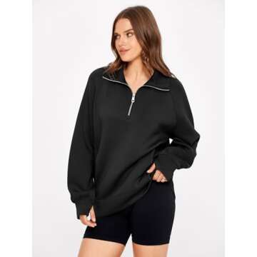Womens Half Zip Oversized Sweatshirt Fleece Pullover Tops Fall Fashion Outfits 2024 Y2k Clothes with...