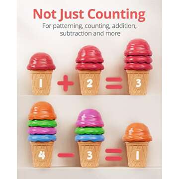JoyCat Ice Cream Preschool Learning Activities Counting and Color Sorting Set Stacking Toys for Kids...