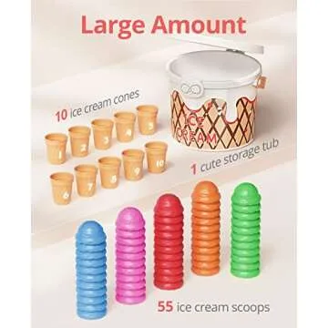 JoyCat Ice Cream Preschool Learning Activities Counting and Color Sorting Set Stacking Toys for Kids 3-5, Fine Motor Skills Toys with Safety Durability, Math Learning Resources for Toddlers 65PCS