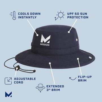 MISSION Cooling Bucket Hat, Navy - Unisex Wide-Brim Hat for Men & Women - Lightweight, Foldable & Du...
