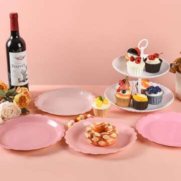 AimFun Pink Scalloped Party Plates for Elegant Occasions