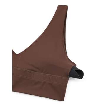 CRZ YOGA Butterluxe Womens V-Neck Longline Sports Bra - U Back Wireless Yoga Low Impact Padded Crop Top Coffee Brown Small