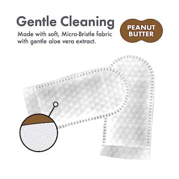 Petkin Fingertip Tooth Wipes for Dogs and Cats, 50 Finger Wipes - Slip-On, Snug Fit, Micro-Bristle Fabric - Cleans Teeth, Gums, Plaque & Tartar - Convenient, Ideal for Home and Travel - Peanut Butter