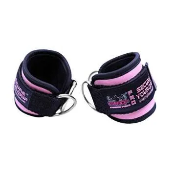 Grip Power Pads Best Ankle Straps for Cable Machines Double D-Ring Adjustable Neoprene Premium Cuffs to Enhance Legs, Abs & Glutes for Men & Women (Pink, Pair)