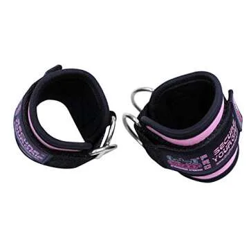 Grip Power Pads Best Ankle Straps for Cable Machines Double D-Ring Adjustable Neoprene Premium Cuffs to Enhance Legs, Abs & Glutes for Men & Women (Pink, Pair)