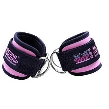 Grip Power Pads Best Ankle Straps for Cable Machines Double D-Ring Adjustable Neoprene Premium Cuffs to Enhance Legs, Abs & Glutes for Men & Women (Pink, Pair)