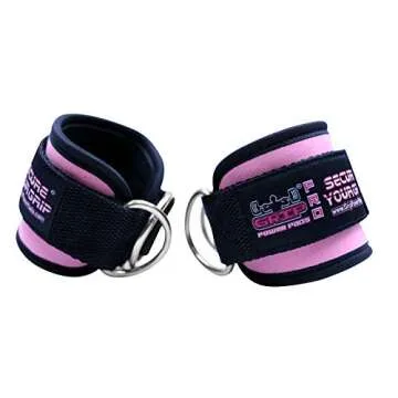 Grip Power Pads Best Ankle Straps for Cable Machines Double D-Ring Adjustable Neoprene Premium Cuffs to Enhance Legs, Abs & Glutes for Men & Women (Pink, Pair)