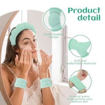 ATROCH Spa Headband & Wristband Set，Makeup & Skincare Headbands for Washing Face，Face Wash Head ...