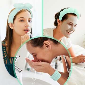 ATROCH Spa Headband & Wristband Set，Makeup & Skincare Headbands for Washing Face，Face Wash Head band for Women，Cute Hair Band for Girls 4 Pcs