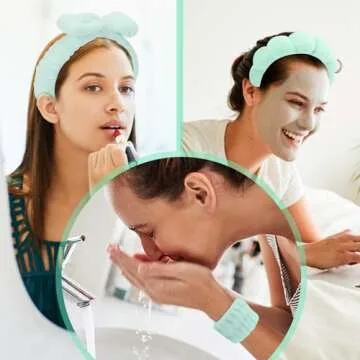 ATROCH Spa Headband & Wristband Set，Makeup & Skincare Headbands for Washing Face，Face Wash Head band for Women，Cute Hair Band for Girls 4 Pcs