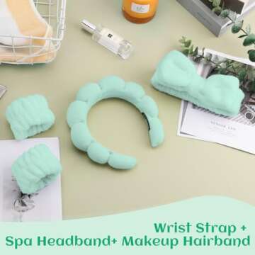 ATROCH Spa Headband & Wristband Set，Makeup & Skincare Headbands for Washing Face，Face Wash Head band for Women，Cute Hair Band for Girls 4 Pcs