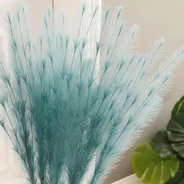 UiiziC Faux Pampas Grass 8 PCS 30"/76cm Dried Fluffy Artificial Flowers Ascendant Grass for Vase Fillers Wedding Party Bouquets Home Hotel Centerpieces Decor (Dusty Blue)