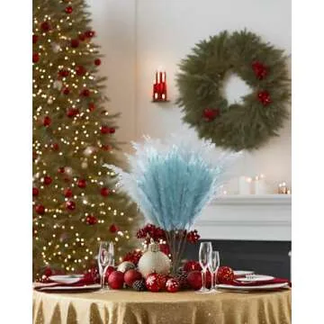 UiiziC Faux Pampas Grass 8 PCS 30"/76cm Dried Fluffy Artificial Flowers Ascendant Grass for Vase Fillers Wedding Party Bouquets Home Hotel Centerpieces Decor (Dusty Blue)