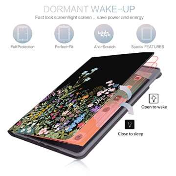 iPad 9Th Generation Case,iPad Case 9Th Generation,iPad 8Th Generation Case,iPad 7Th Generation Case 10.2 Auto Wake/Sleep Multi-Angle Viewing Adjustable Stand Shockproof Black Flowers Floral