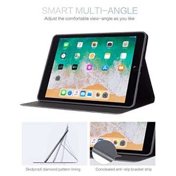 iPad 9Th Generation Case,iPad Case 9Th Generation,iPad 8Th Generation Case,iPad 7Th Generation Case 10.2 Auto Wake/Sleep Multi-Angle Viewing Adjustable Stand Shockproof Black Flowers Floral