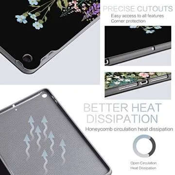 iPad 9Th Generation Case,iPad Case 9Th Generation,iPad 8Th Generation Case,iPad 7Th Generation Case 10.2 Auto Wake/Sleep Multi-Angle Viewing Adjustable Stand Shockproof Black Flowers Floral
