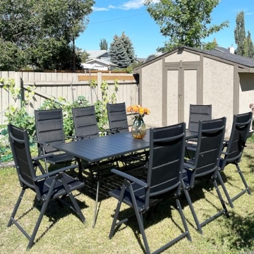 PURPLE LEAF 9 Pieces Outdoor Patio Dining Set with 8 Folding Chairs and 1 Aluminum Table