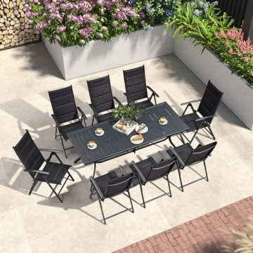 PURPLE LEAF Outdoor Patio Dining Set with 8 Folding Chairs