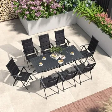 PURPLE LEAF Outdoor Patio Dining Set with 8 Folding Chairs
