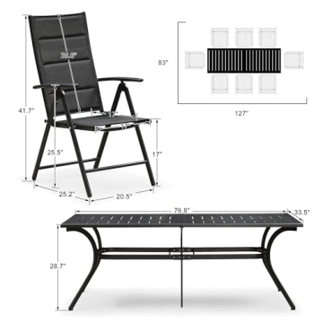 PURPLE LEAF Outdoor Patio Dining Set with 8 Folding Chairs