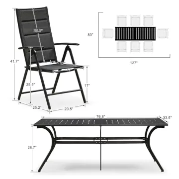 PURPLE LEAF Outdoor Patio Dining Set with 8 Folding Chairs