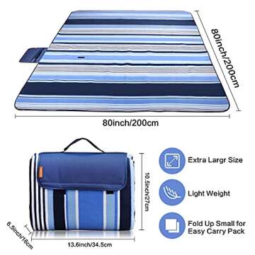 Michael Josh Extra Large Picnic Outdoor Blankets,79" X 79" Picnic Mat Tote for The Beach,Camping Travelling on Grass Waterproof Sandproof
