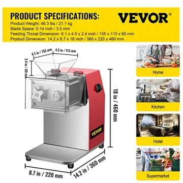 VEVOR Commercial Meat Cutting Machine, 551 Lbs/H 850W Meat Shredding Machine, 3.5mm Blade Electric Meat Cutter, Stainless Steel Restaurant Food Cutter, for Kitchen Supermarket Lamb Beef Chicken, Red