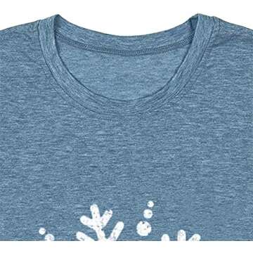 Christmas Blouses for Women Merry and Bright Christmas Shirts Holiday Tops Causal Short Sleeve Winter,Ink Blue L