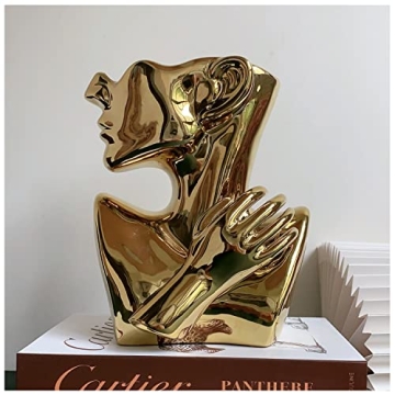 Funsoba Gold Ceramic Head Flower Vase for Stylish Décor