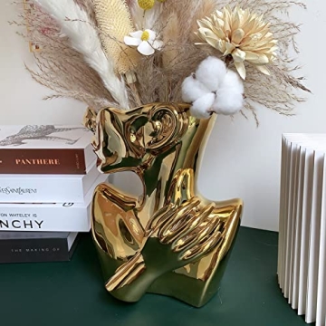 Funsoba Gold Ceramic Head Flower Vase for Stylish Décor