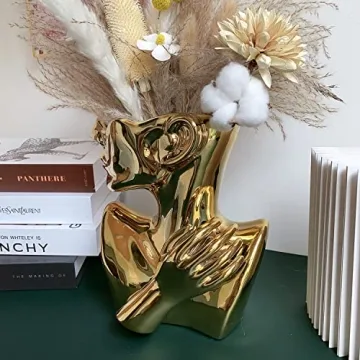 Funsoba Gold Ceramic Head Flower Vase for Stylish Décor