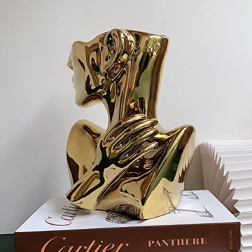 Funsoba Gold Ceramic Head Flower Vase for Stylish Décor