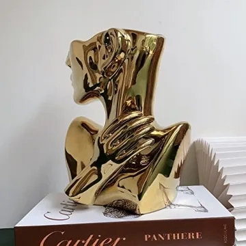 Funsoba Gold Ceramic Head Flower Vase for Stylish Décor