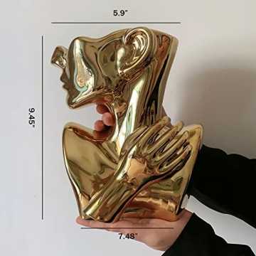 Funsoba Gold Ceramic Head Flower Vase for Stylish Décor